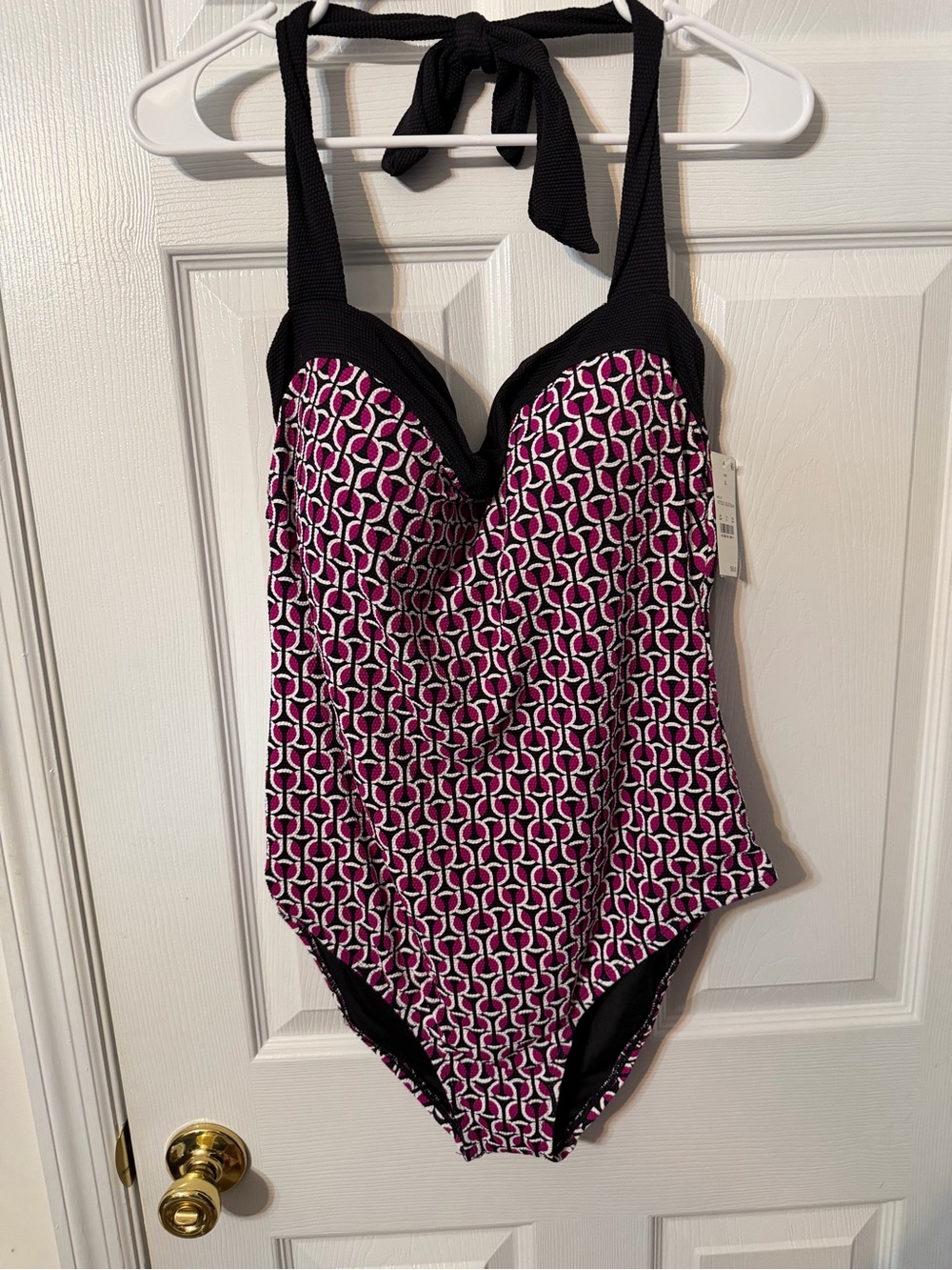 Lands' End Women's One-Piece Swimsuit in Black, White, Magenta